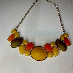 Vintage Rhinestone Statement Necklace – Cream, Orange & Green with Gold Tone Cha